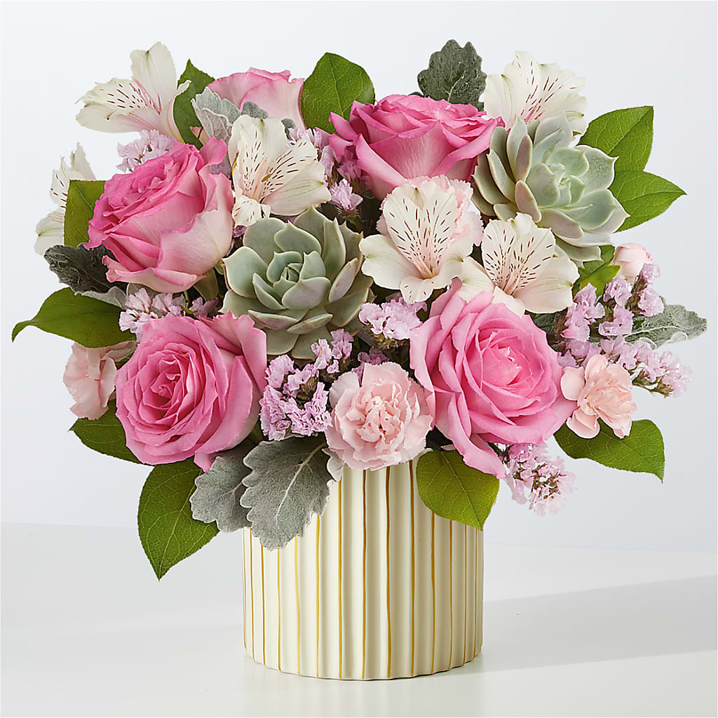 Dusty Rose Bouquet with Ivory Vase – SHINKLES' FLOWER SHOP & GREENHOUSE, Temperance MI