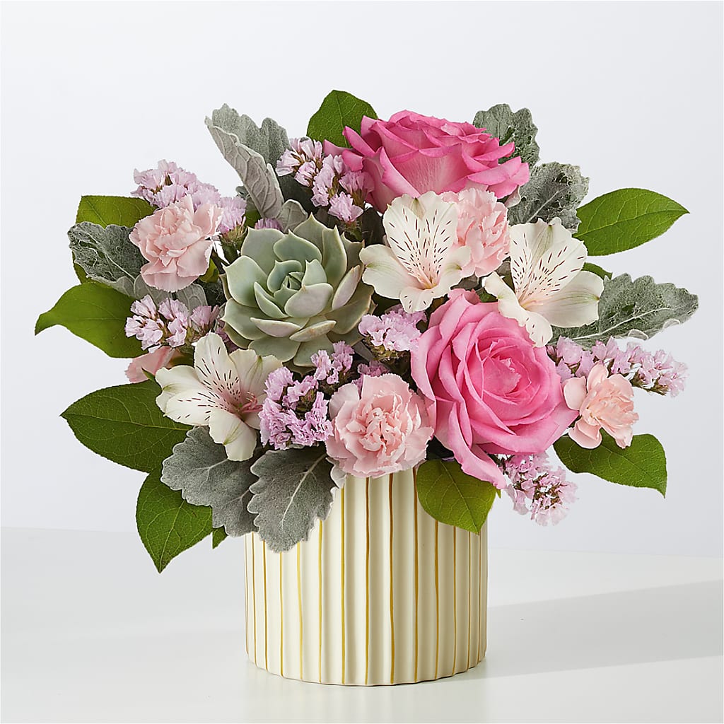Dusty Rose Bouquet with Ivory Vase – SHINKLES' FLOWER SHOP & GREENHOUSE, Temperance MI