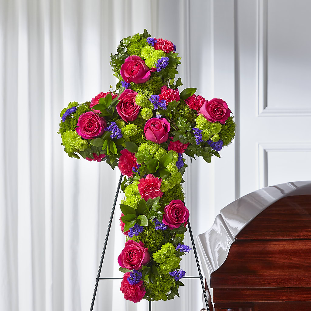 Tribute Rose Floral Cross – SHINKLES' FLOWER SHOP & GREENHOUSE, Temperance MI