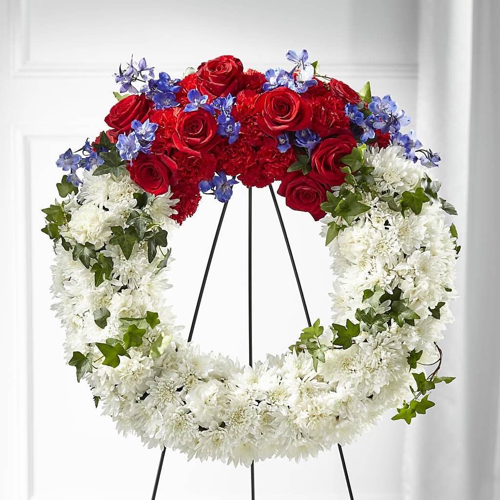 Patriotic Passion Wreath – SHINKLES' FLOWER SHOP & GREENHOUSE, Temperance MI