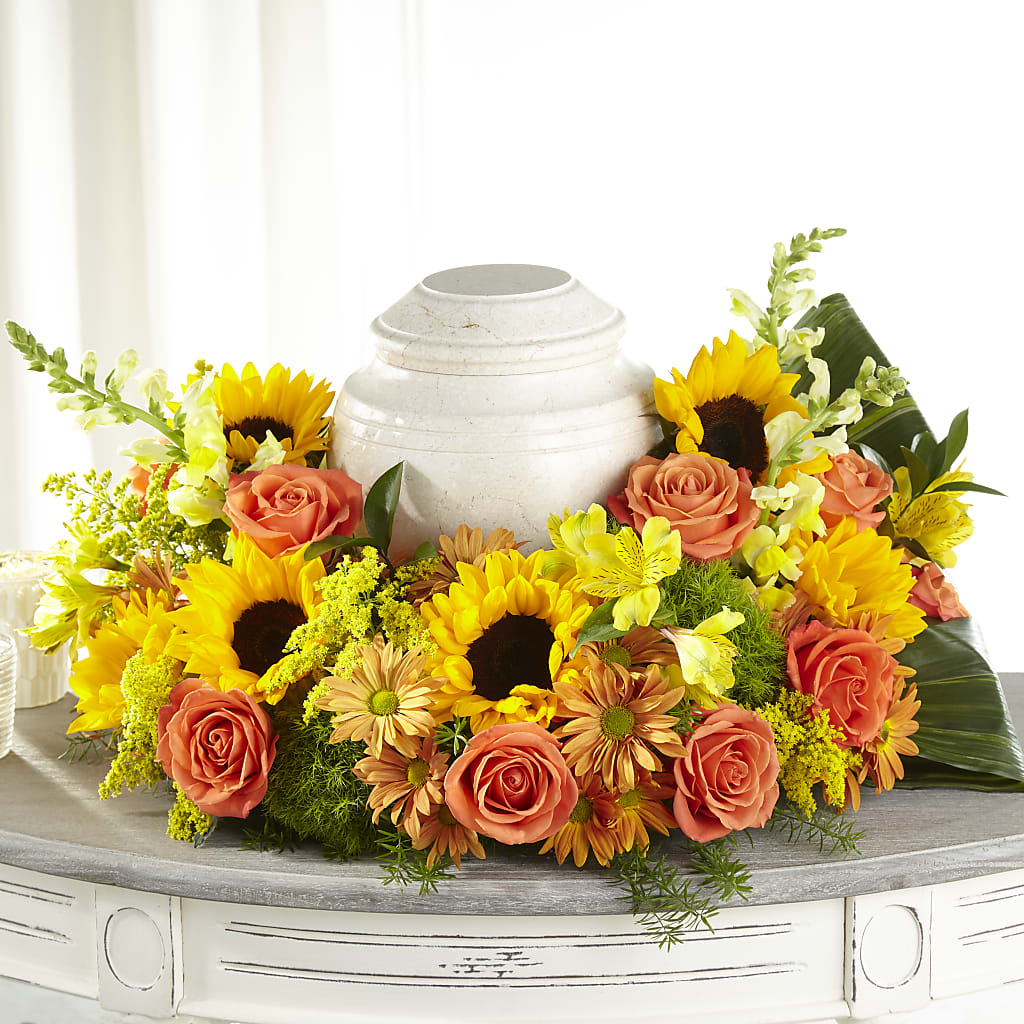 Faithful Sunflower Cremation Adornment – SHINKLES' FLOWER SHOP & GREENHOUSE, Temperance MI