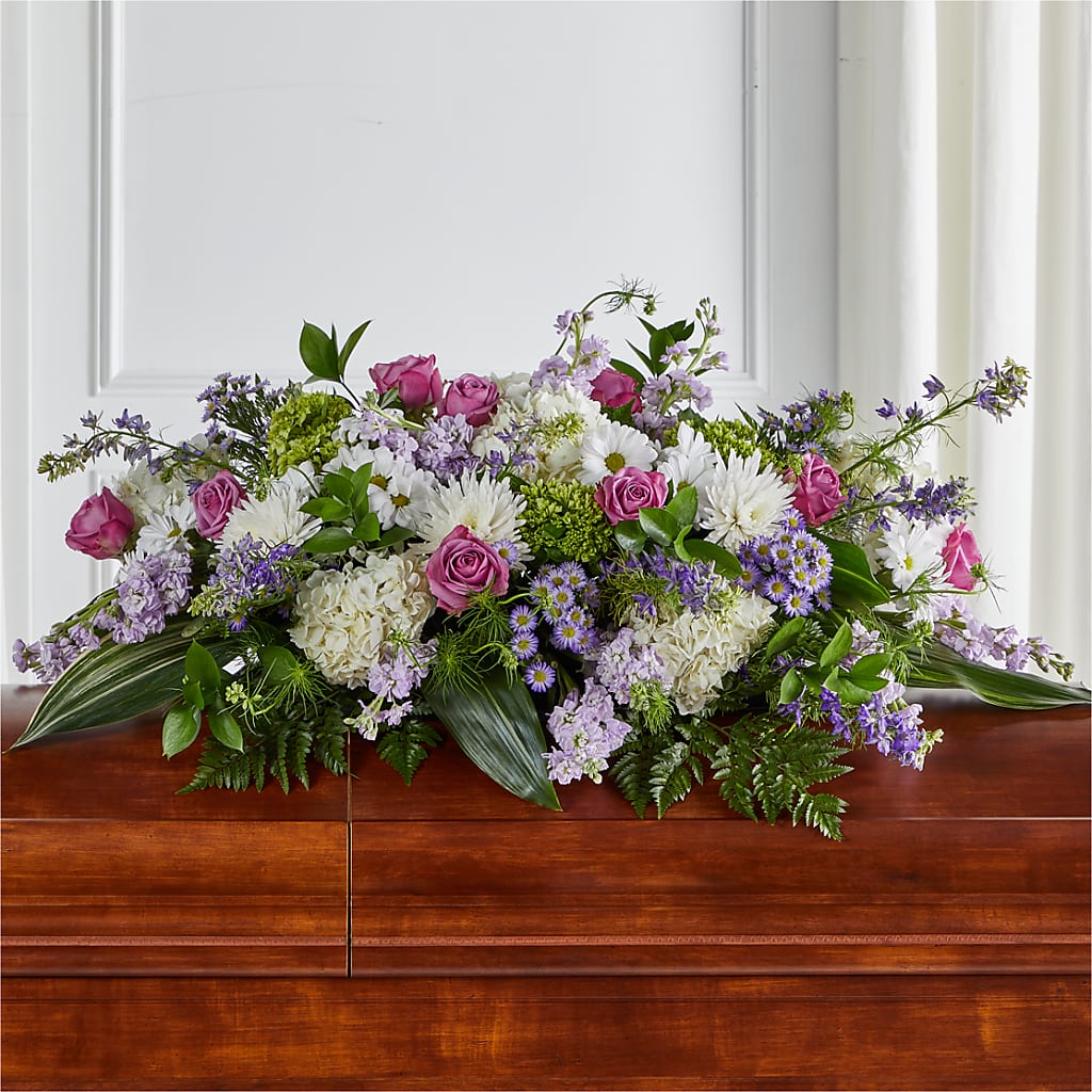 Meadows of Serenity Casket Spray – SHINKLES' FLOWER SHOP & GREENHOUSE, Temperance MI