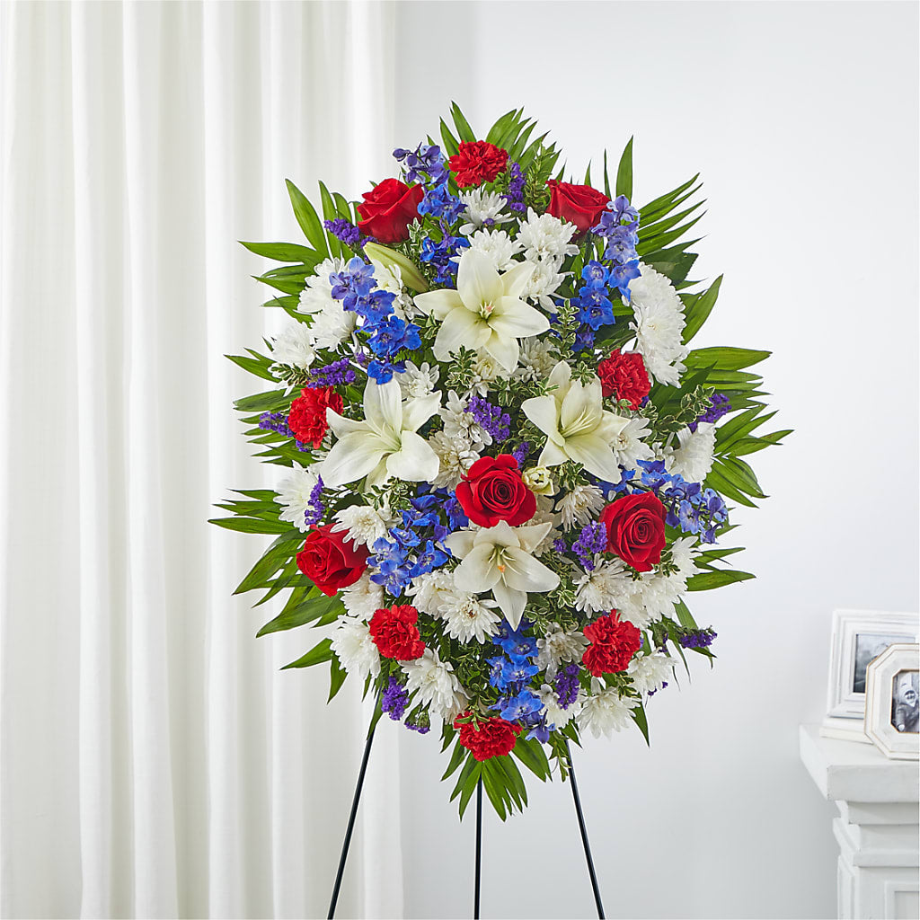 Cherished Service Standing Spray – SHINKLES' FLOWER SHOP & GREENHOUSE, Temperance MI
