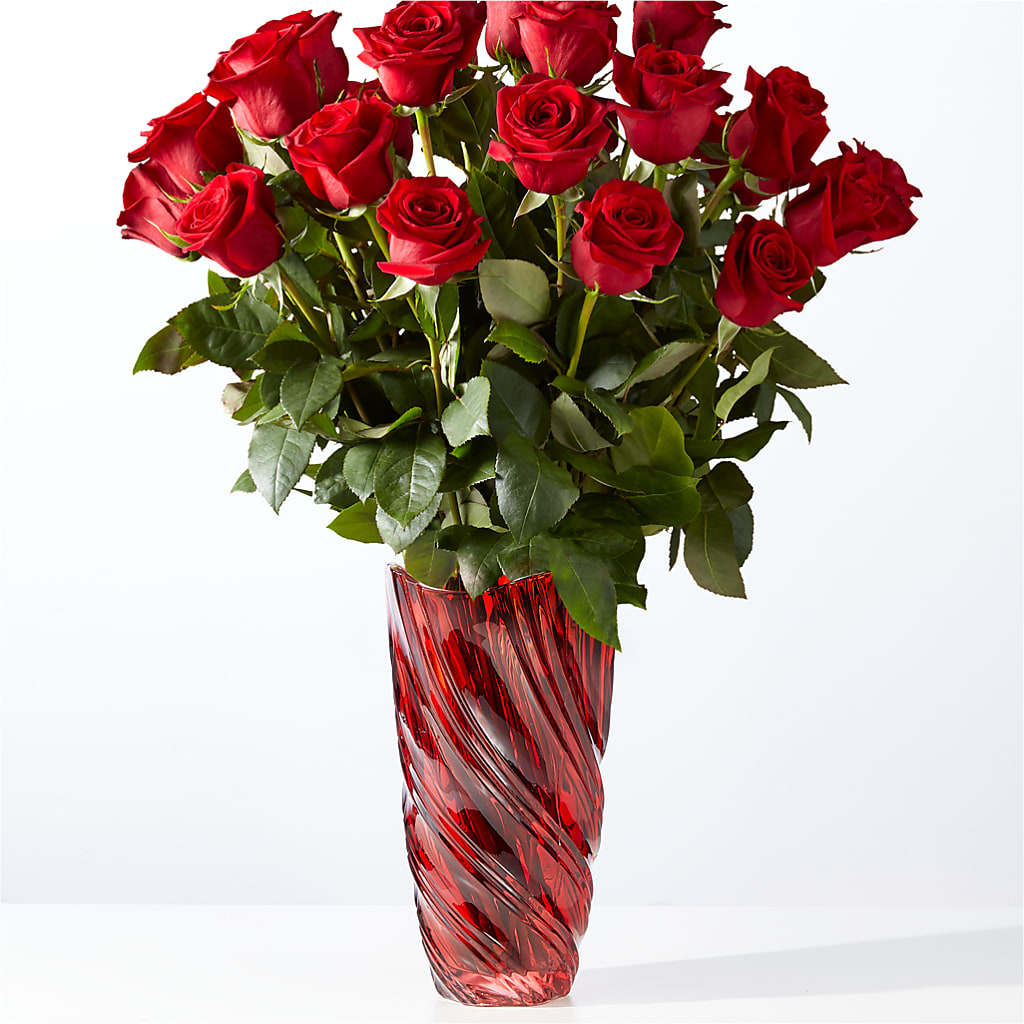 Classic Love Red Rose Bouquet with Luxe Swirl Vase – SHINKLES' FLOWER SHOP & GREENHOUSE, Temperance MI