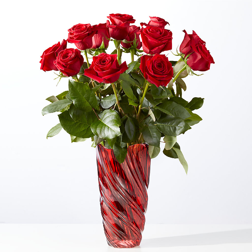 Classic Love Red Rose Bouquet with Luxe Swirl Vase – SHINKLES' FLOWER SHOP & GREENHOUSE, Temperance MI