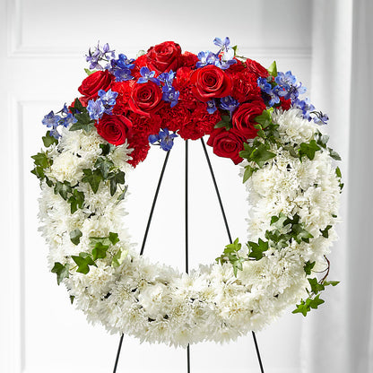 Patriotic Passion Wreath – SHINKLES' FLOWER SHOP & GREENHOUSE, Temperance MI