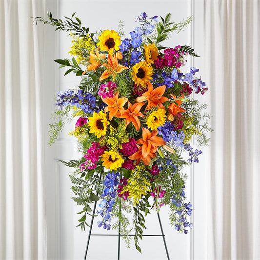 Sunlit Memories Standing Spray (Standard) – SHINKLES' FLOWER SHOP & GREENHOUSE, Temperance MI