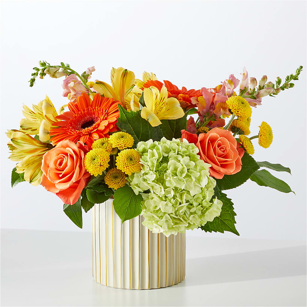 Autumn Sunshine Bouquet with Ivory Vase – SHINKLES' FLOWER SHOP & GREENHOUSE, Temperance MI