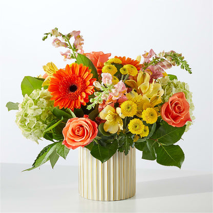 Autumn Sunshine Bouquet with Ivory Vase – SHINKLES' FLOWER SHOP & GREENHOUSE, Temperance MI