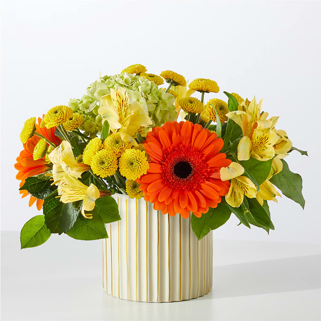 Autumn Sunshine Bouquet with Ivory Vase – SHINKLES' FLOWER SHOP & GREENHOUSE, Temperance MI