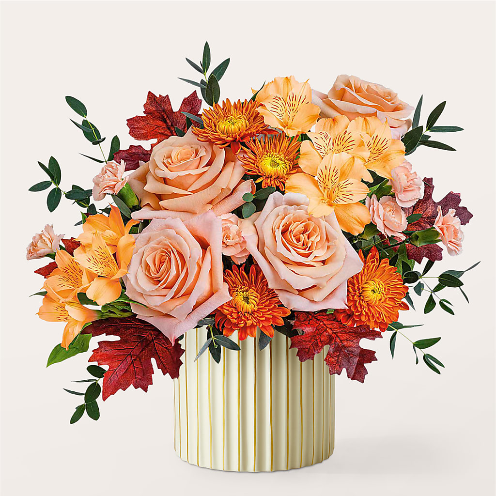 Spiced Latte Bouquet with Ivory Vase – SHINKLES' FLOWER SHOP & GREENHOUSE, Temperance MI