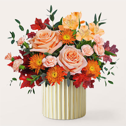 Spiced Latte Bouquet with Ivory Vase – SHINKLES' FLOWER SHOP & GREENHOUSE, Temperance MI
