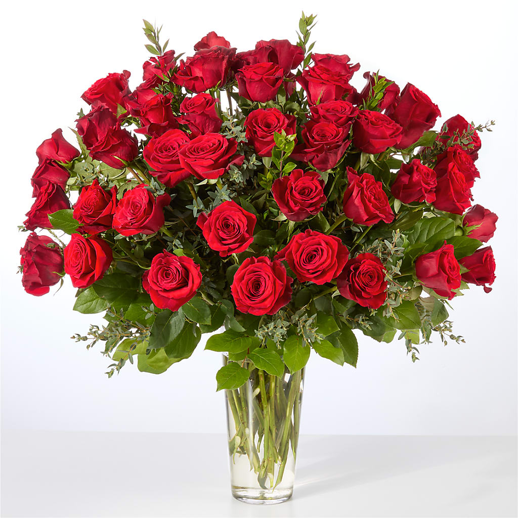 Forever Yours Fifty Stem Red Rose Bouquet – SHINKLES' FLOWER SHOP & GREENHOUSE, Temperance MI